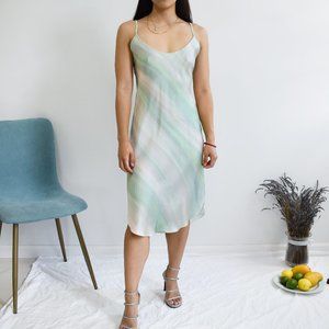 Pure Silk Watercolor Slip Midi Dress